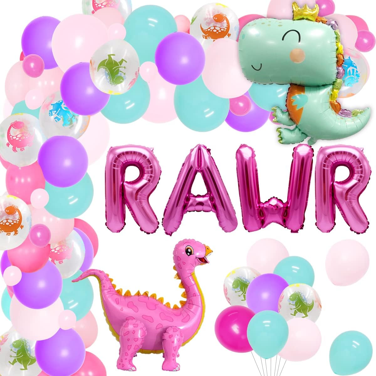Dinosaur Balloon Garland Birthday Party Decorations Pink RAWR Dinosaur Party Supplies Stegosaurus Foil Balloons Garland Kit Jungle Theme Birthday Party Roar Dinosaur Decor