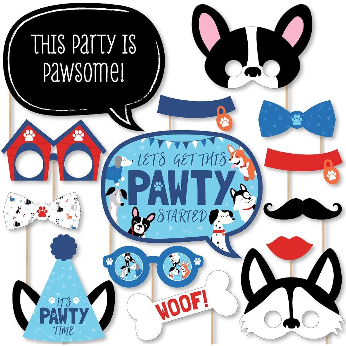 Big Dot of Happiness Pawty Like a Puppy - Dog Baby Shower Birthday Party Photo Booth Props Kit - 20 Pieces
