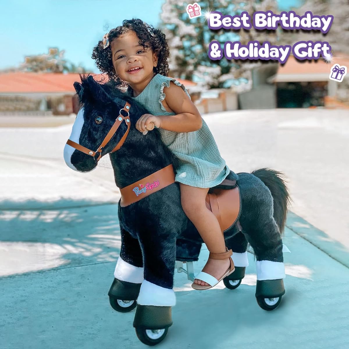 Ponycycle - Foal - Moves forward like a real horse without batteries - Safe, fun and stylish [Black, M size: 4-9 years old]