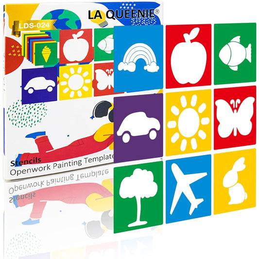 LA QUEENIE Stencils for Kids, 24pcs Large Drawing Stencils Chalk Stencils 8" Washable Shape Templates Stencil Kit for Kids Crafts Painting Drawing School Projects