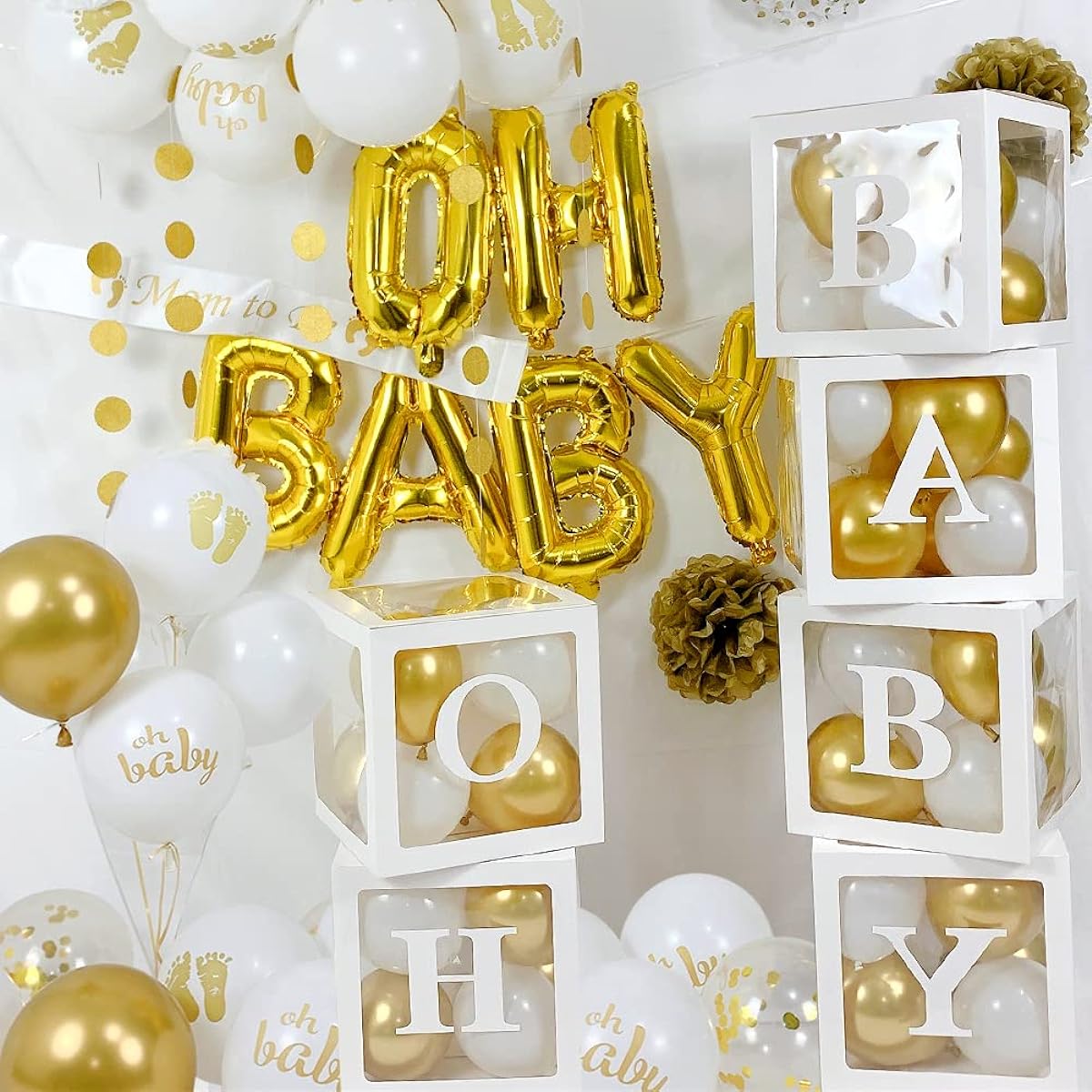 OH BABY Box with Letters Transparent Block Box for Baby Boy or Baby Girl White OH BABY Balloon Box Baby Shower Decoration Gender Reveal Party Decoration Birthday Party Backdrop 6 Pieces