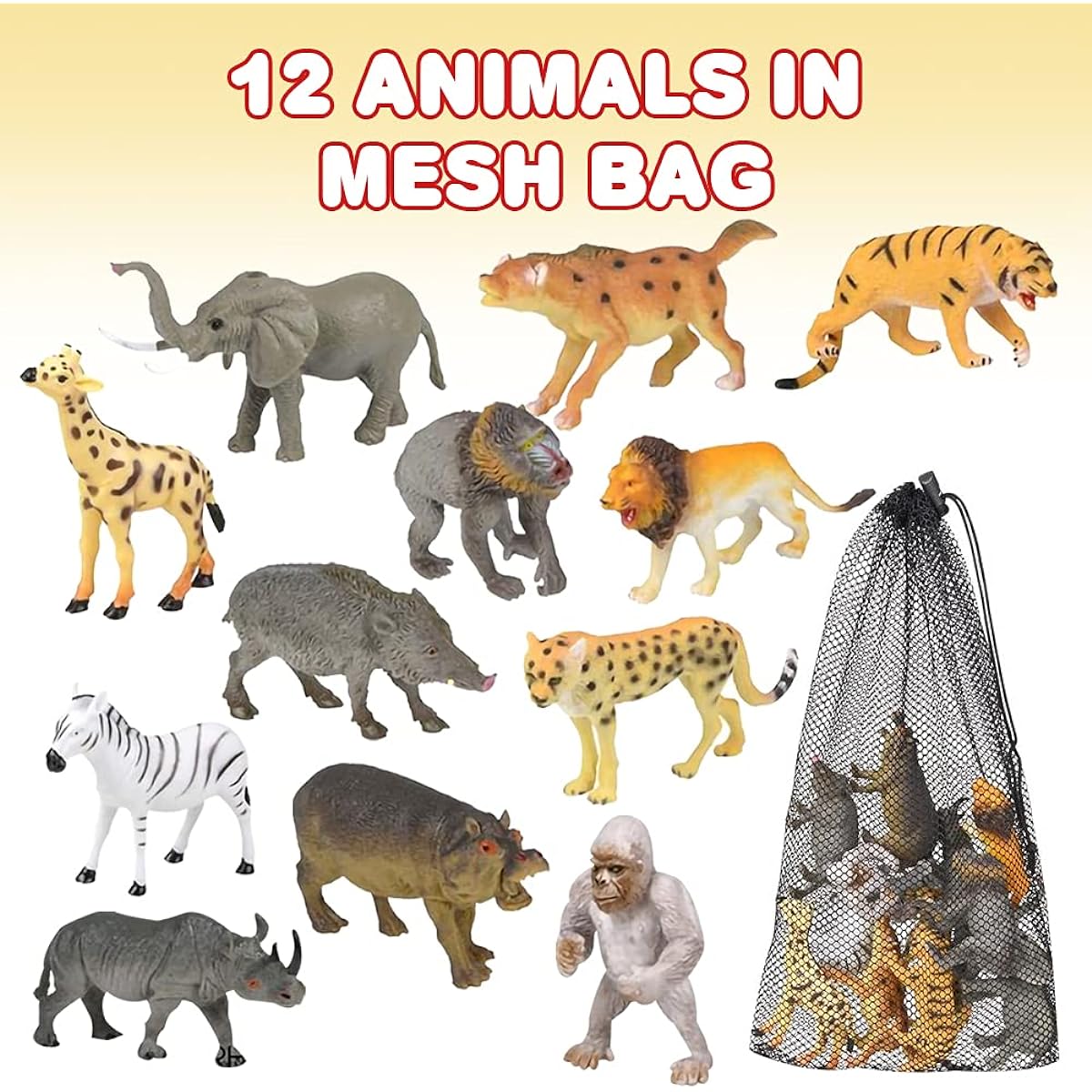 ArtCreativity Animal Figures Assorted in Mesh Bags, Set of 12, Assorted Designs, Fun Bath Water Play Set, Party Favors for Boys and Girls