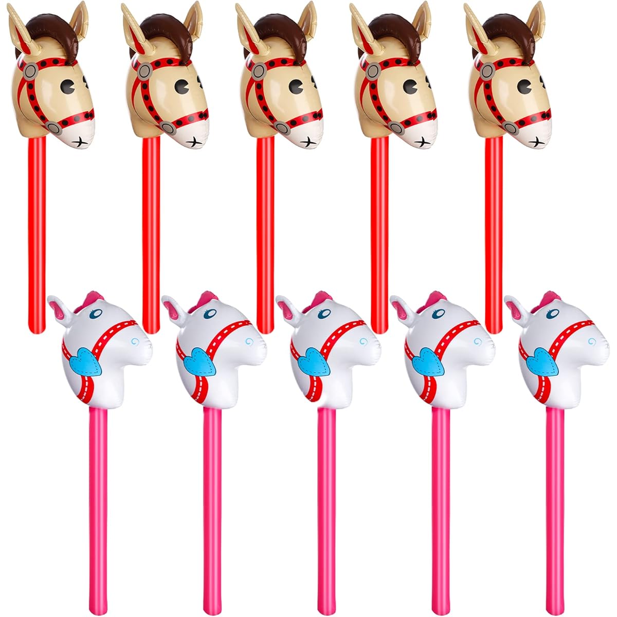 10pcs Inflatable Horse 37inch Inflatable Cowboy Cowgirl Pony Horse Head Stick Brown Pink Horse Stick Inflatable Horse Balloons Horse Theme Birthday Pool Party Baby Shower Decoration
