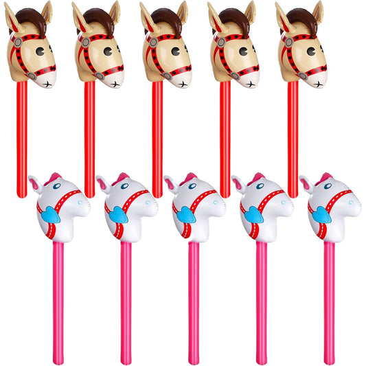 10pcs Inflatable Horse 37inch Inflatable Cowboy Cowgirl Pony Horse Head Stick Brown Pink Horse Stick Inflatable Horse Balloons Horse Theme Birthday Pool Party Baby Shower Decoration