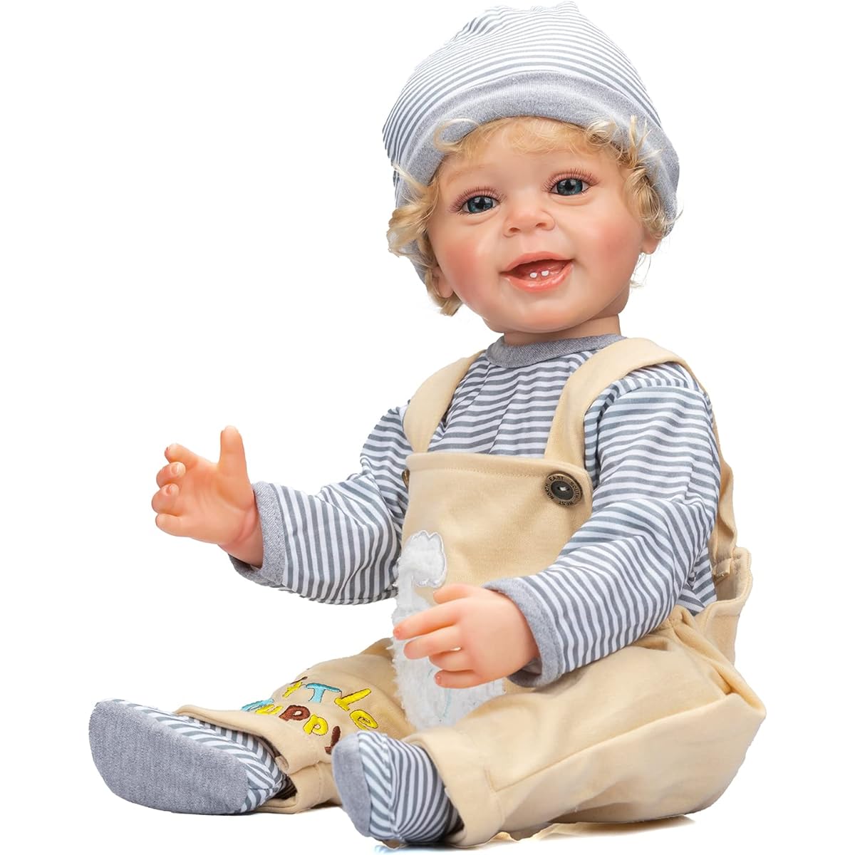 RXDOLL Lifelike Anatomically Correct Baby Doll, 22 Inch Lifelike Reborn Baby Doll Boy Toddler Blonde Reborn Doll Body with Silicone Eyes and Teeth for Boys and Girls Gift Set