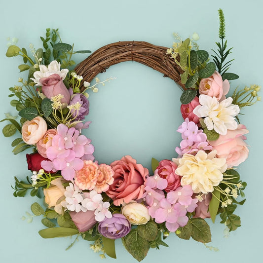 Waipfaru Spring Wreath for Entrance 16 Inch Peony Rose Flower Summer Door Wreath Entrance Door Outdoor All Season Wall Wedding Home Decoration