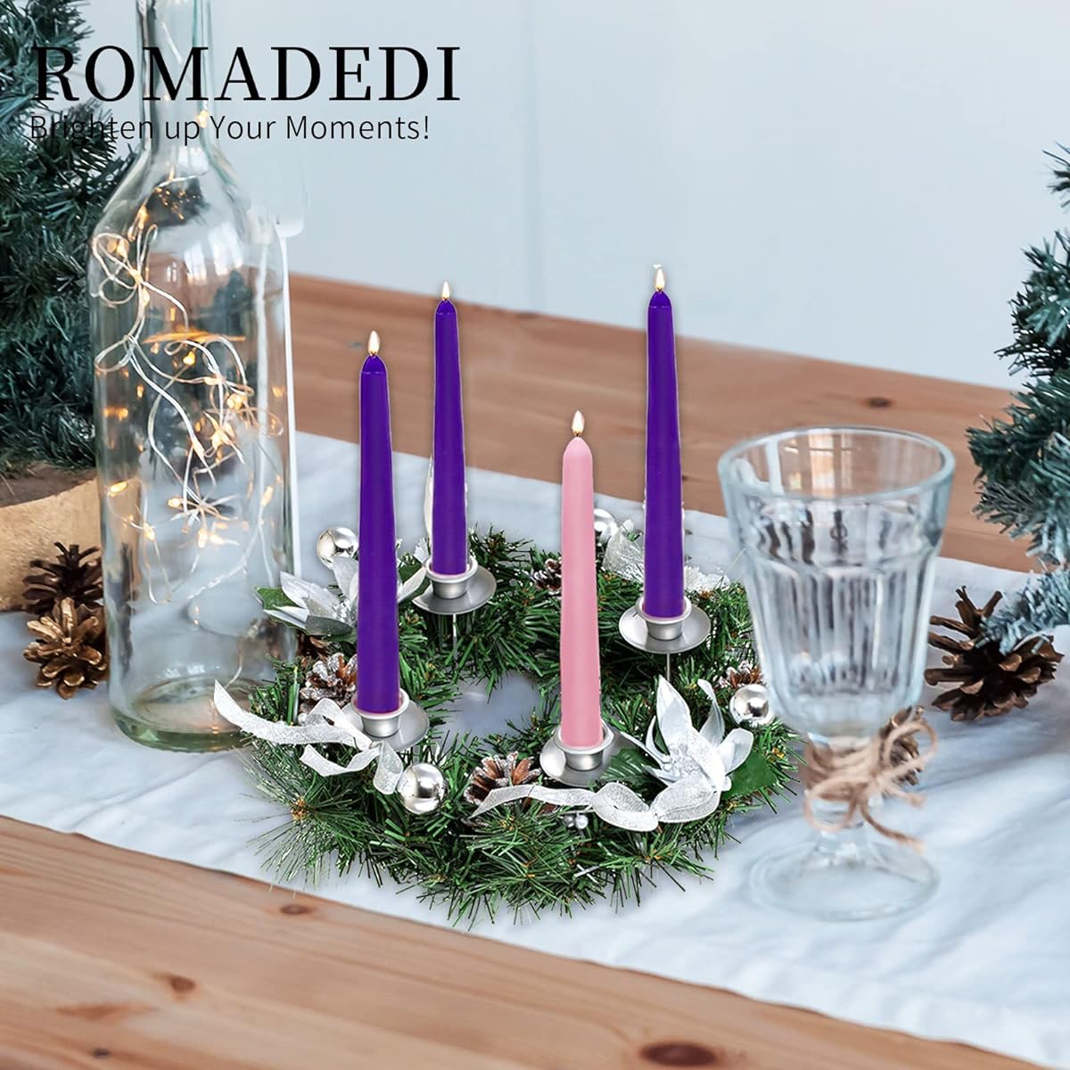 Romadedi Christmas Advent Wreath Candle Holder - Nativity Advent Crown for 4 Candlesticks Christian Advent Centerpiece for Christmas