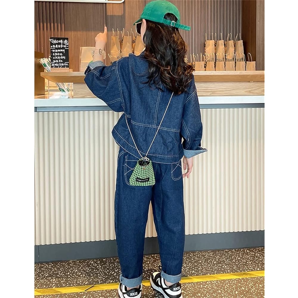 [Mouhokyo] Girls' 2-piece set, children's clothing, set up, kids top and bottom set (denim jacket + denim pants), spring and autumn, girls, juniors, tops + bottoms set