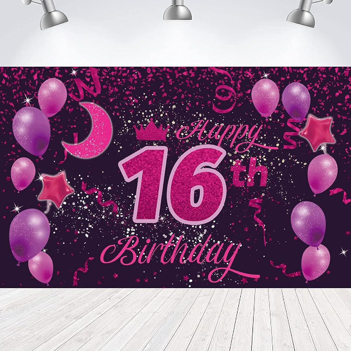 Sweet Happy 16th Birthday Background Banner Poster 16th Birthday Party Decorations 16th Birthday Party Supplies 16th Birthday Party Supplies 16th Photo Backdrop for Girls/Boys/Women/Men Pink Purple 72.8 x 43.3 inches