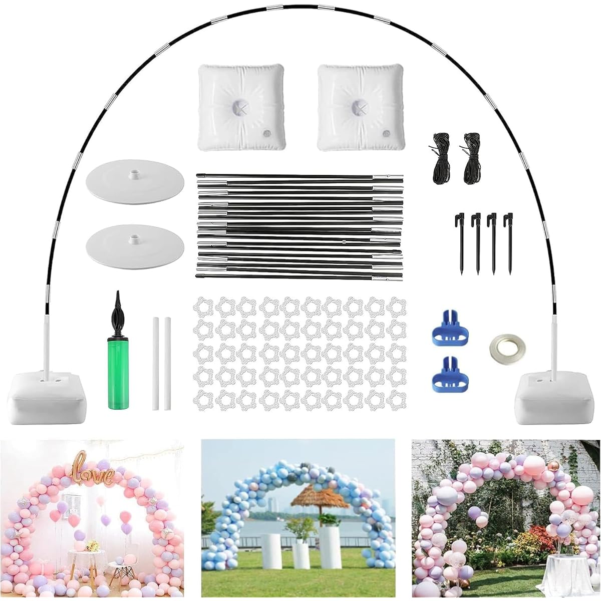 Balloon Arch Kit with Adjustable Water Base, 50pcs Balloon Clips and Stand Kit for Wedding, Baby Shower, Birthday Party, 1 Month, Baby Banquet, Graduation, Housewarming, Christmas Decoration Supplies