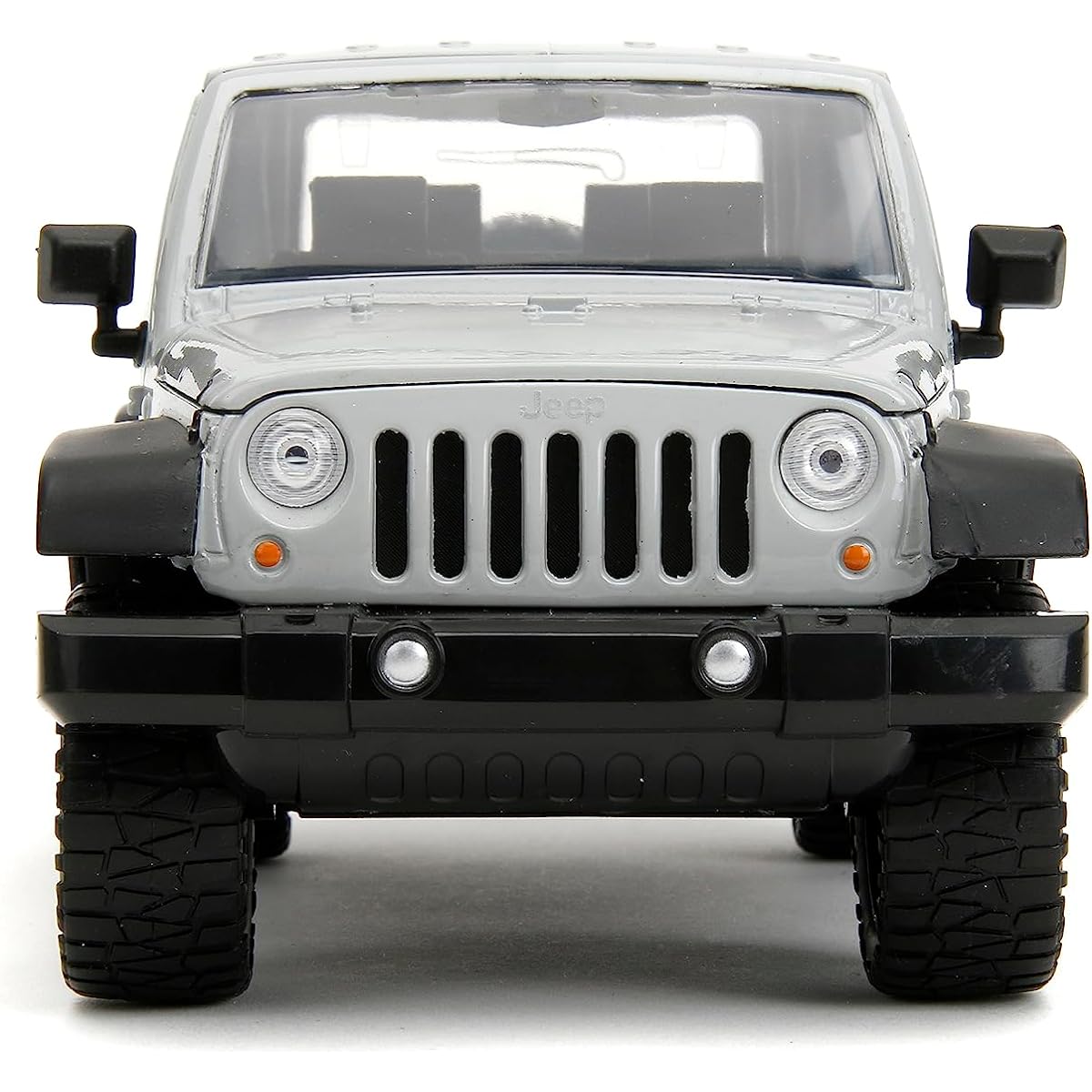 Just Trucks 1:24 2007 Jeep Wrangler Diecast Truck with Tire Rack Kids and Adults Toy (Grey/Primer Black)