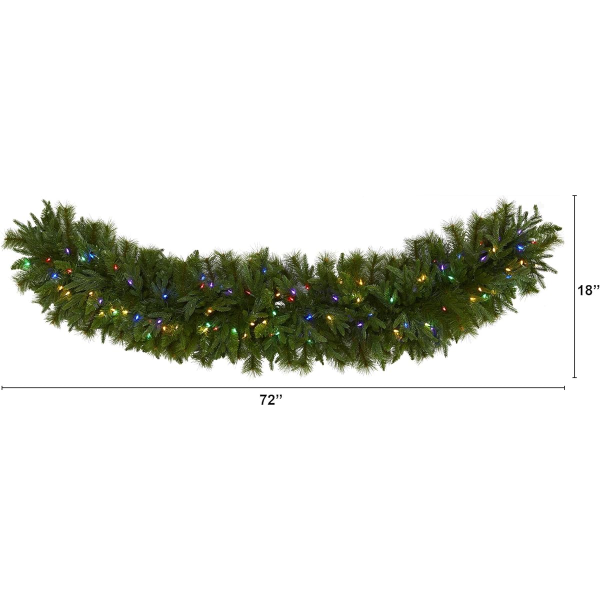 Nearly Natural 6' x 18" Christmas Pine Extra Wide Artificial Garland with 100 Multi-Colored LED Lights, Green