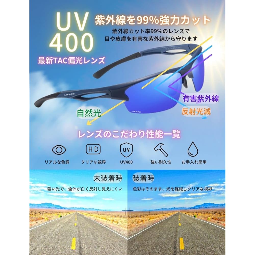 [LIBRES] Libres Polarized Sunglasses Sports Sunglasses Outdoor UV400 UV Protection UV Protection Reflected Light Ultra Light Cycling Running Golf Fishing Driving Japanese Design Product