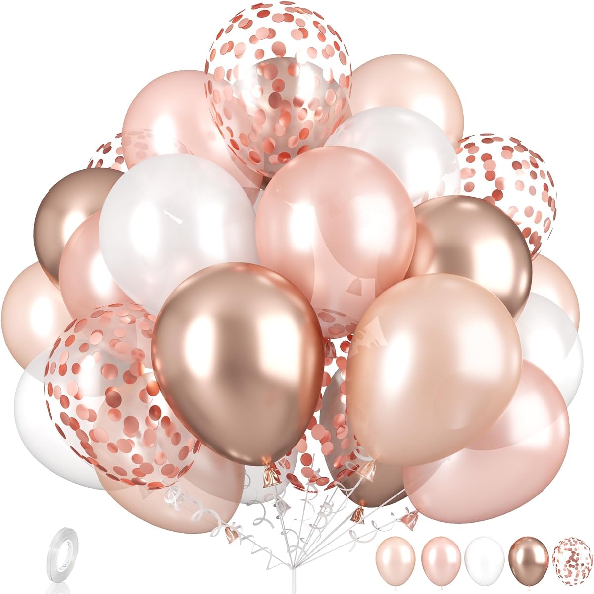 Dagelar Rose Gold Balloon Set Pearl Champagne Gold Rose Gold and White Birthday Balloons Metallic Rose Gold Confetti Balloons for Girls Women Birthday Party Wedding Bridal Shower Decorations