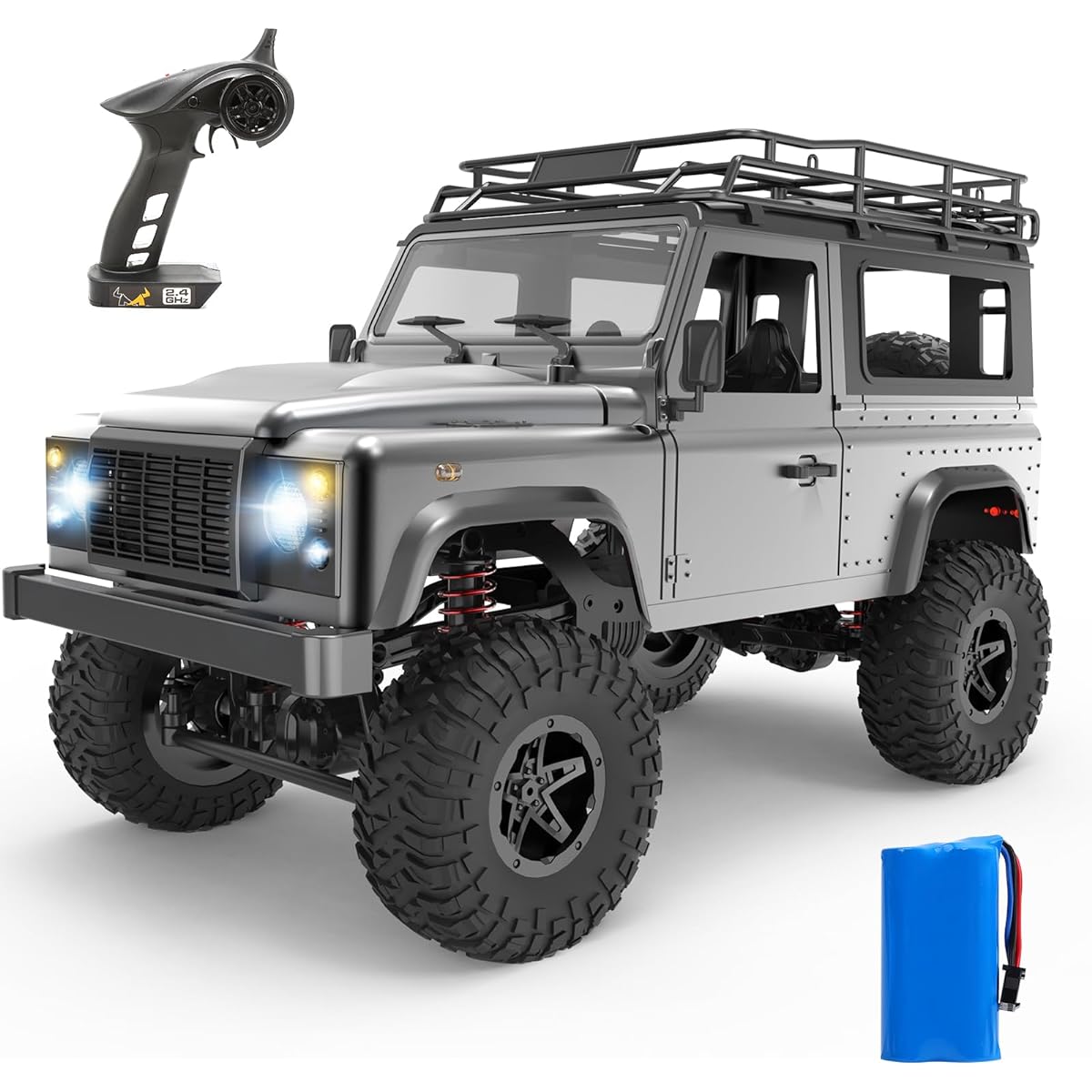 uspension 100 Minutes Operation Time RC Car for Adults and Kids with LEDs Customizable Four-Wheel Drive 2.4GHz Realistic Indicator Lights Vehicle Model for Kids Boys Boyfriends Elementary School Students Junior High School Students Adults MN-99S (Silver)