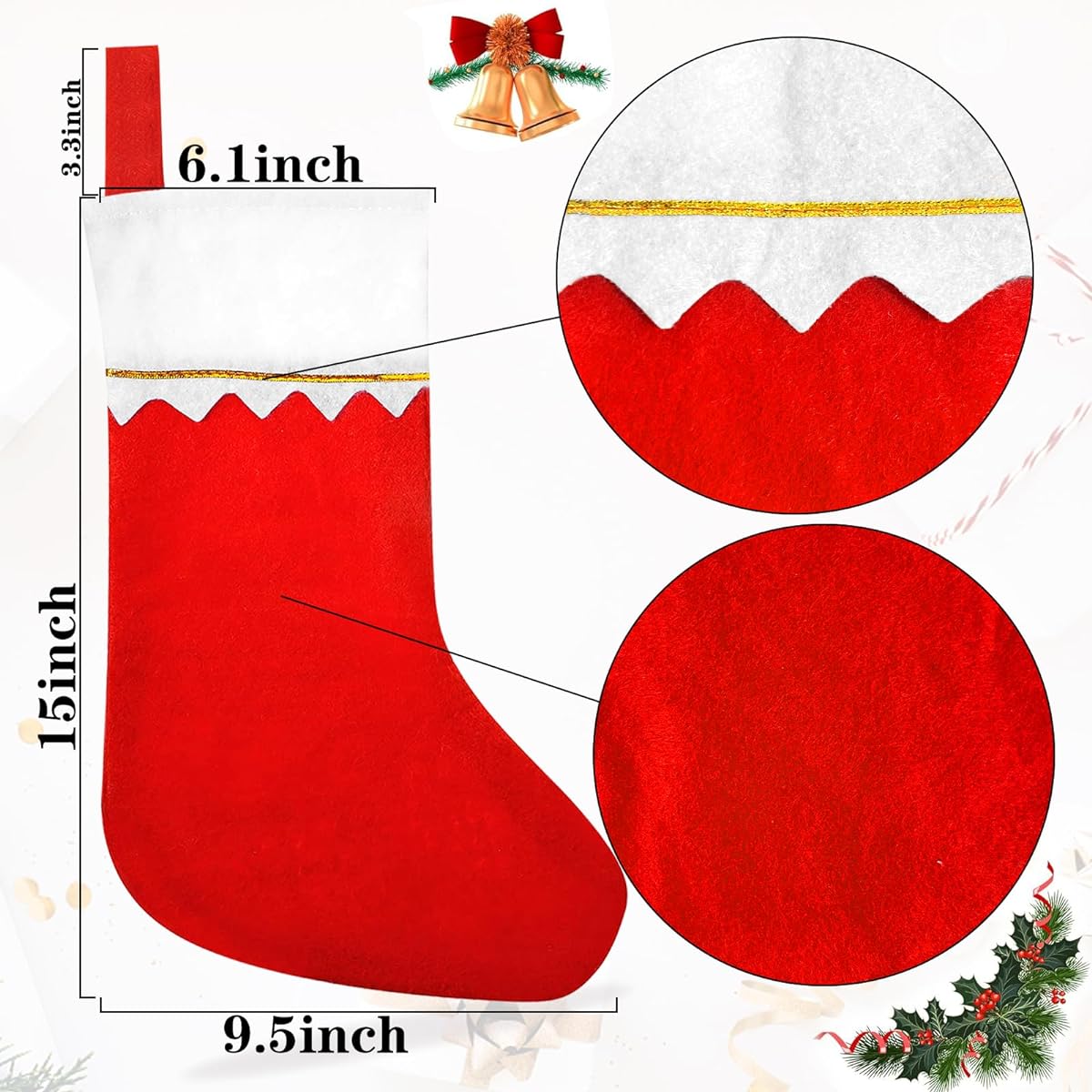 QLINLEAF Christmas Stockings 12 Pack Fireplace Hanging Stockings for Family Christmas Decoration Holiday Season Party Decoration