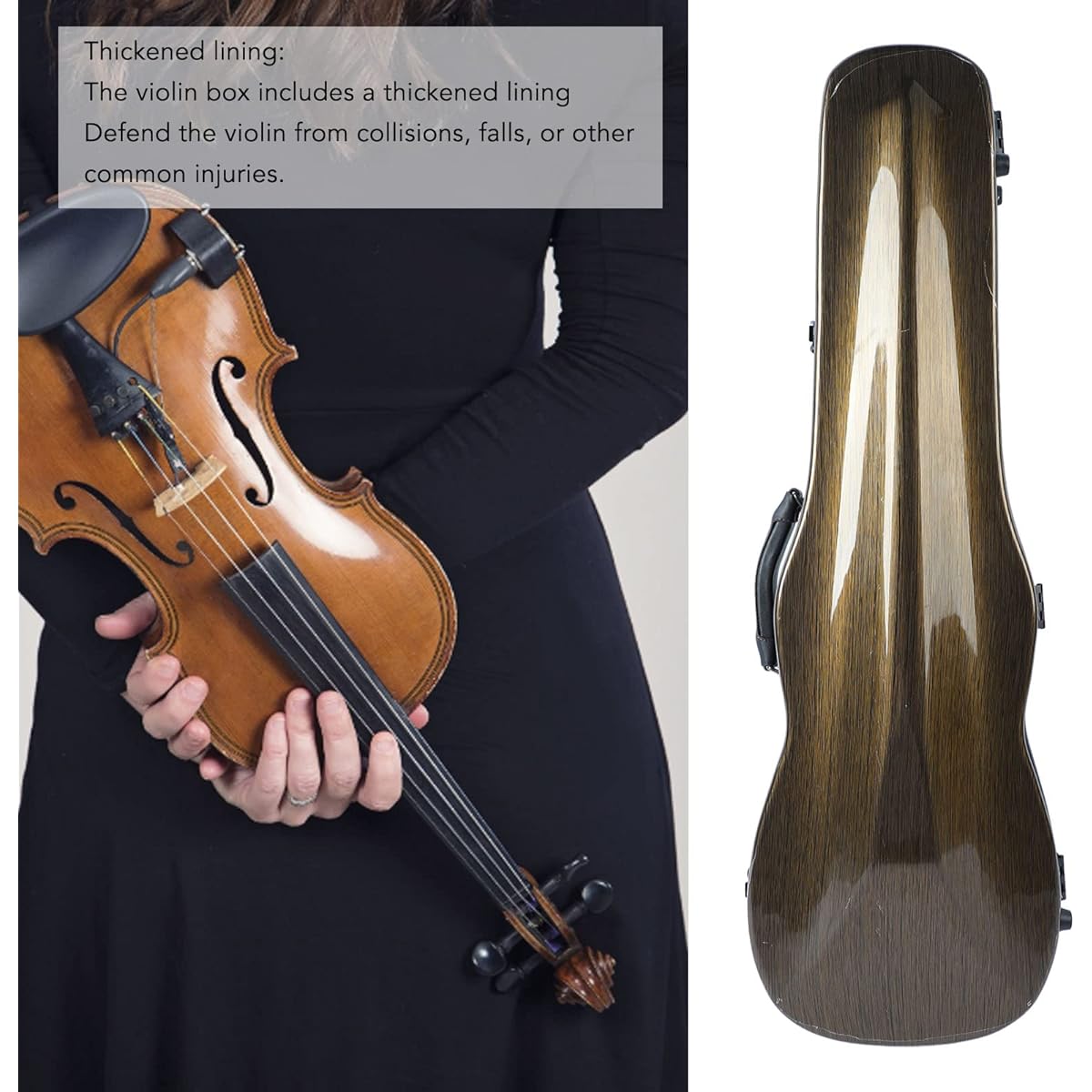 Violin Box, Carbon Fiber Lightweight Portable Hard Violin Case with Replacement Hygrometer Strap, 4/4 Full Size Carbon Fiber Violin Box (Coffee)