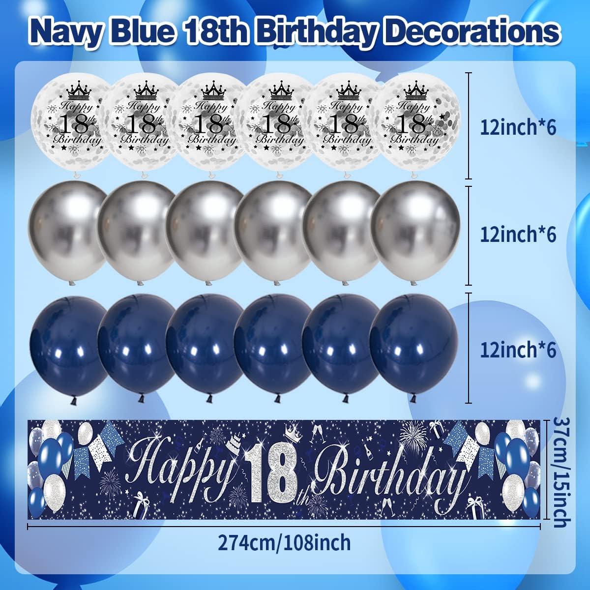 Blue Birthday Decoration Banner (Blue Silver 18th)