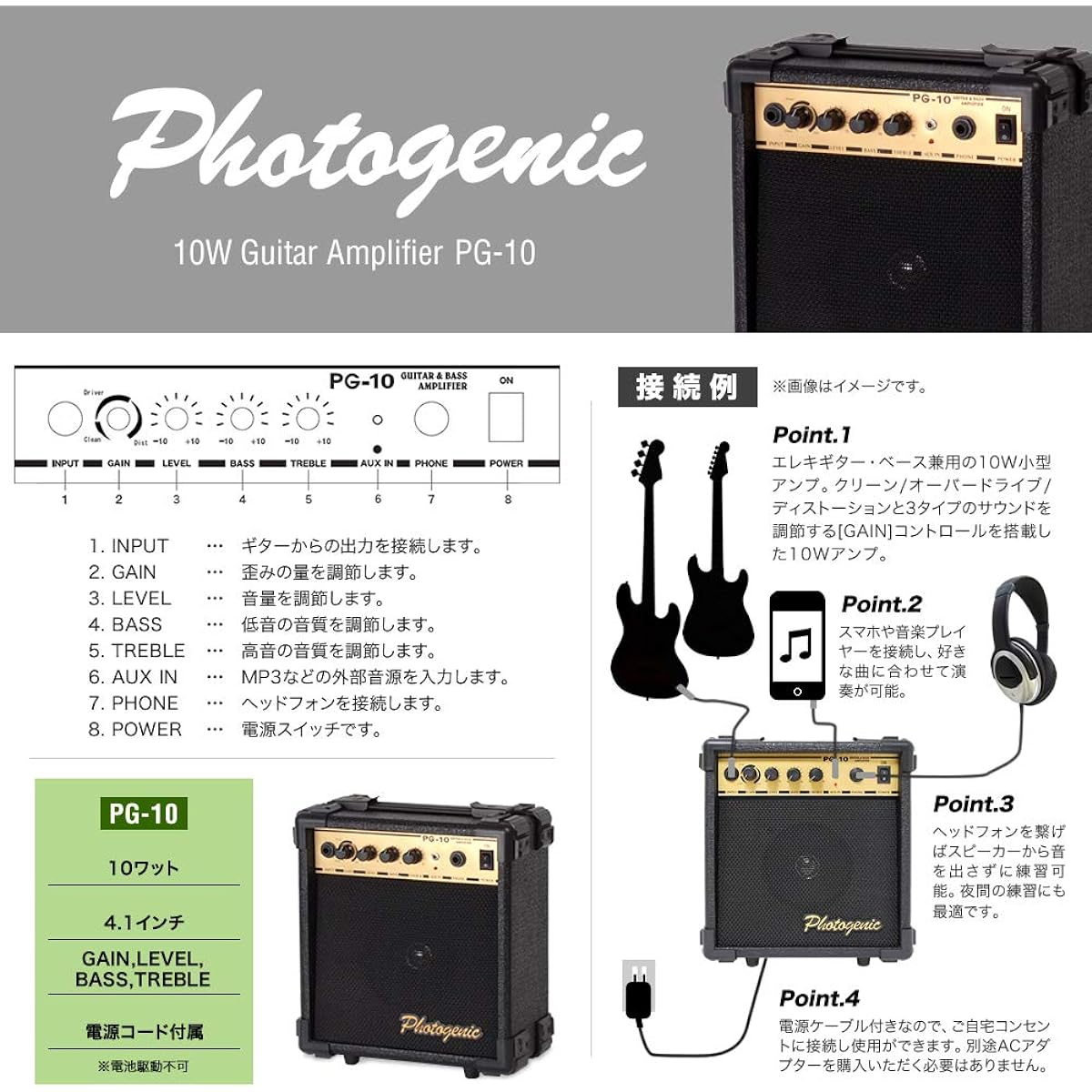 Beginner's Guide to Bass Sakura Musical Instruments Original Assortment of Accessories Starter Pack [Amplifier Selection: Photogenic PG-10]