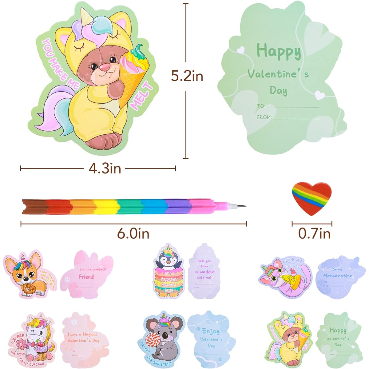 BRENEST Valentine's Day Cards for Kids Classroom School Valentine's Day School Giveaways Party Favors Class Exchange Gift Set