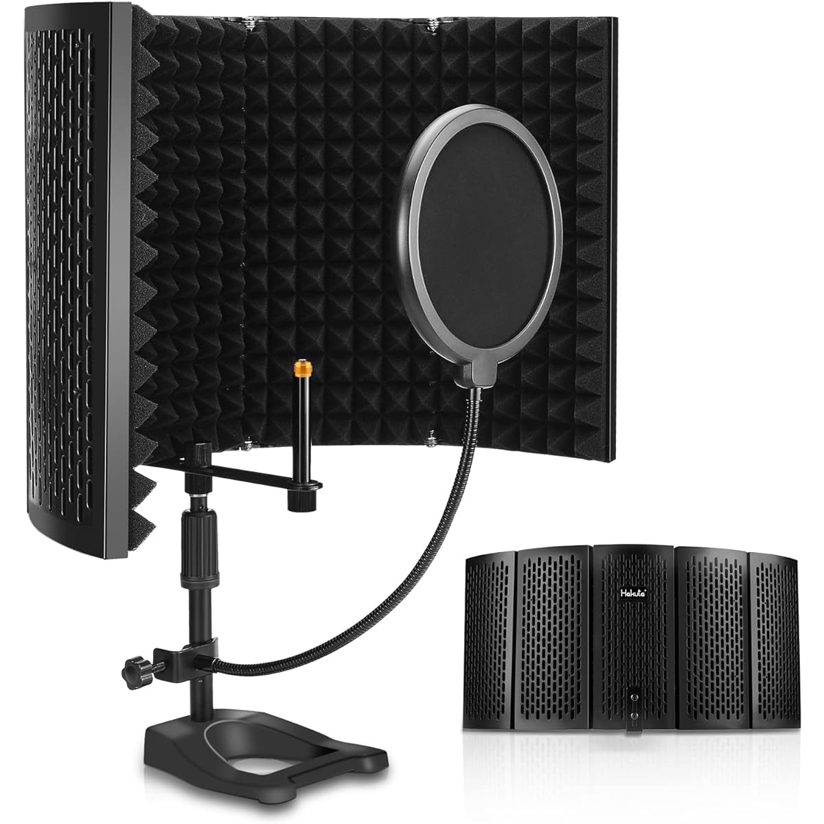 Microphone Isolation Shield HAKUTA Microphone Isolation Shield with Tripod Stand and Pop Filter Highly Absorbent Foam Filter Vocals Foldable Sound Equipment Studio Broadcast