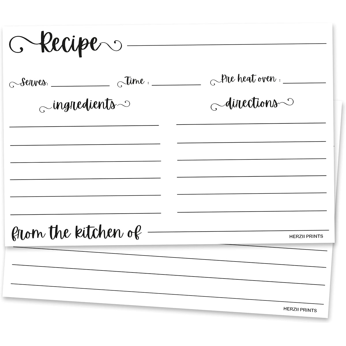 HerZii Prints Recipe Cards Double Sided – (Set of 50) Thick Premium Cards Easy to Write on – From the Kitchen, Bridal, Baby Shower, Wedding, Graduation, Mother's Day (4 x 6 Inch, White)