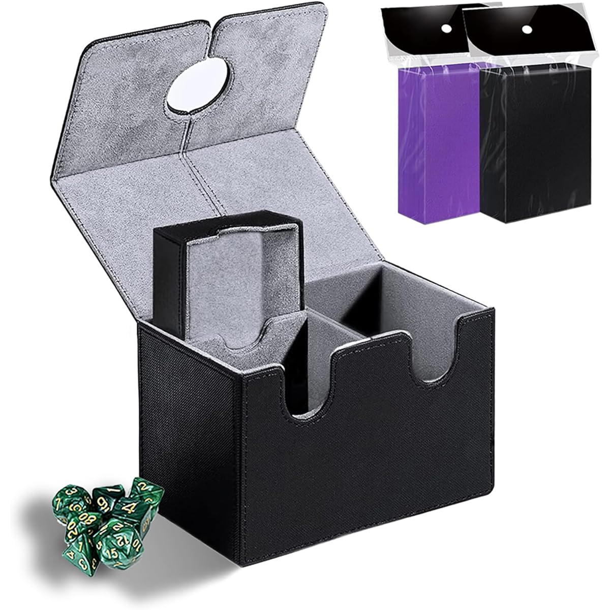 Vorinclex Card Deck Box Commander Deck Box, 7 Dice, 100 Sleeves, Holds Over 200 Trading Cards, Compatible with CCG/TCG, Trading Card Storage Box for All Trading Card Games