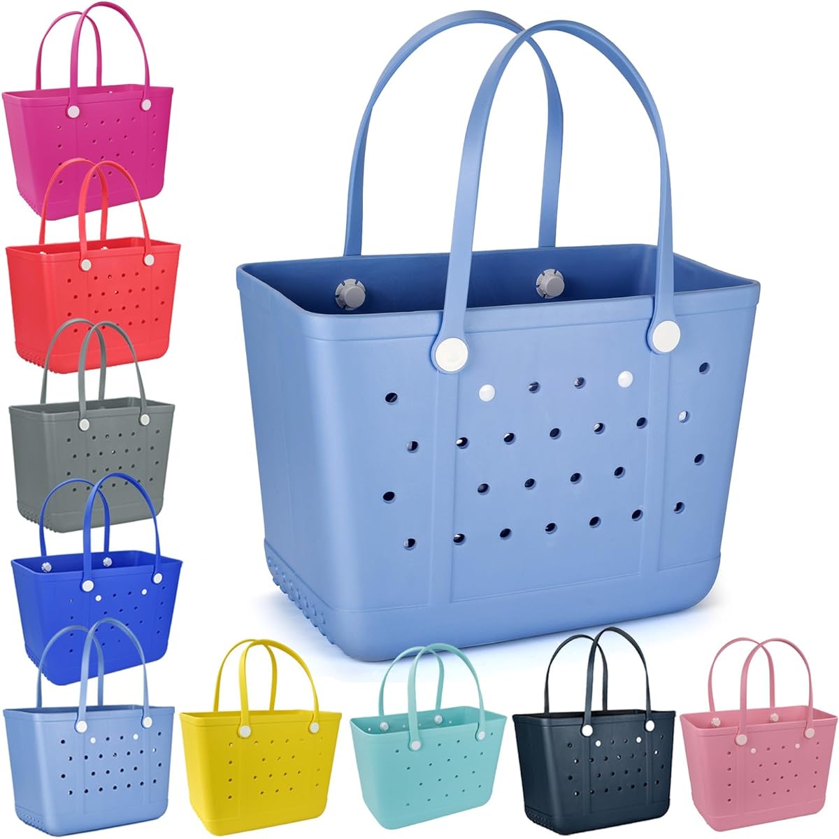 XL Beach Bag Washable Basket Waterproof Handbag Durable Open Tote Bag for Beach Boat Pool Sports, Light Blue