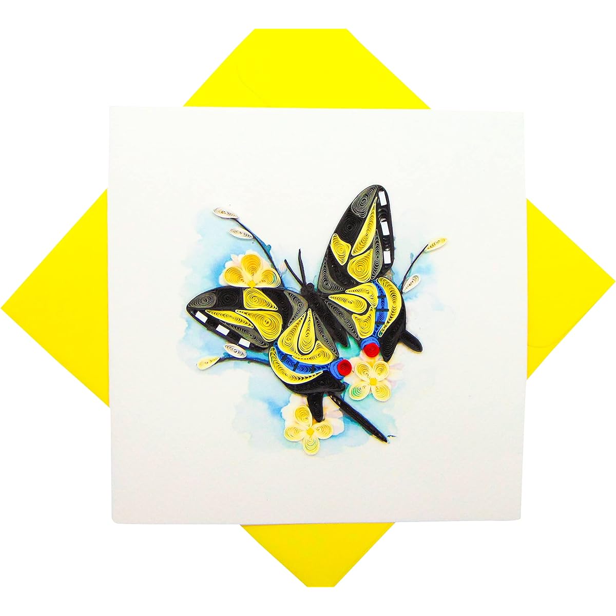 Swallowtail Butterfly Quilling Cards 3D - Unique Exclusive Handmade Design Greeting Cards for Birthday, Valentine's Day, Mother's Day, Spring, Father's Day, Graduation, Wedding, Anniversary, Thank You, Get Well, Any Occasion | 6" x 6"