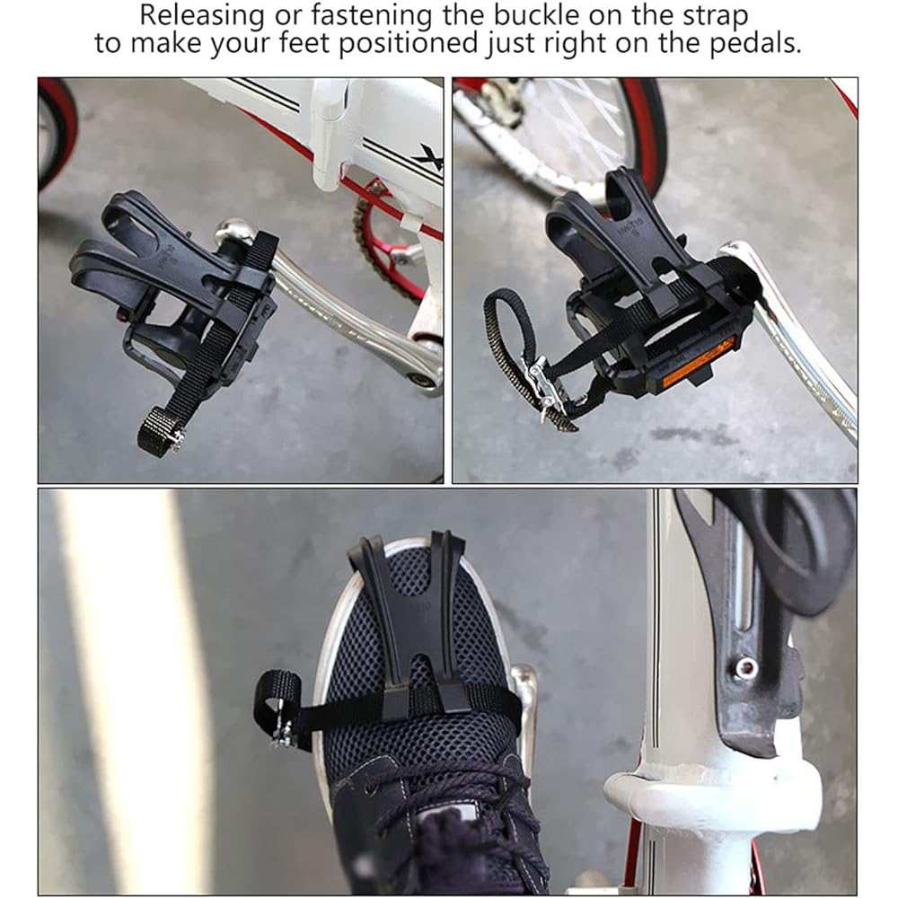 Bicycle Pedal with Fixed Strap Belt Cage Strap for Outdoor Mountain Bike Road Bike