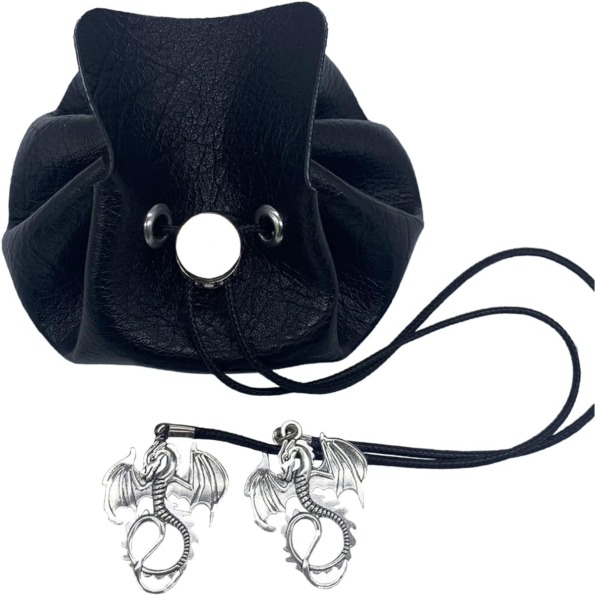 Handan Black PU Leather Dice Bag Drawstring Leather Pouch with Celtic Knot Dragon Design for Dungeons & Dragons RPG D&D Dice Coins & Accessories
