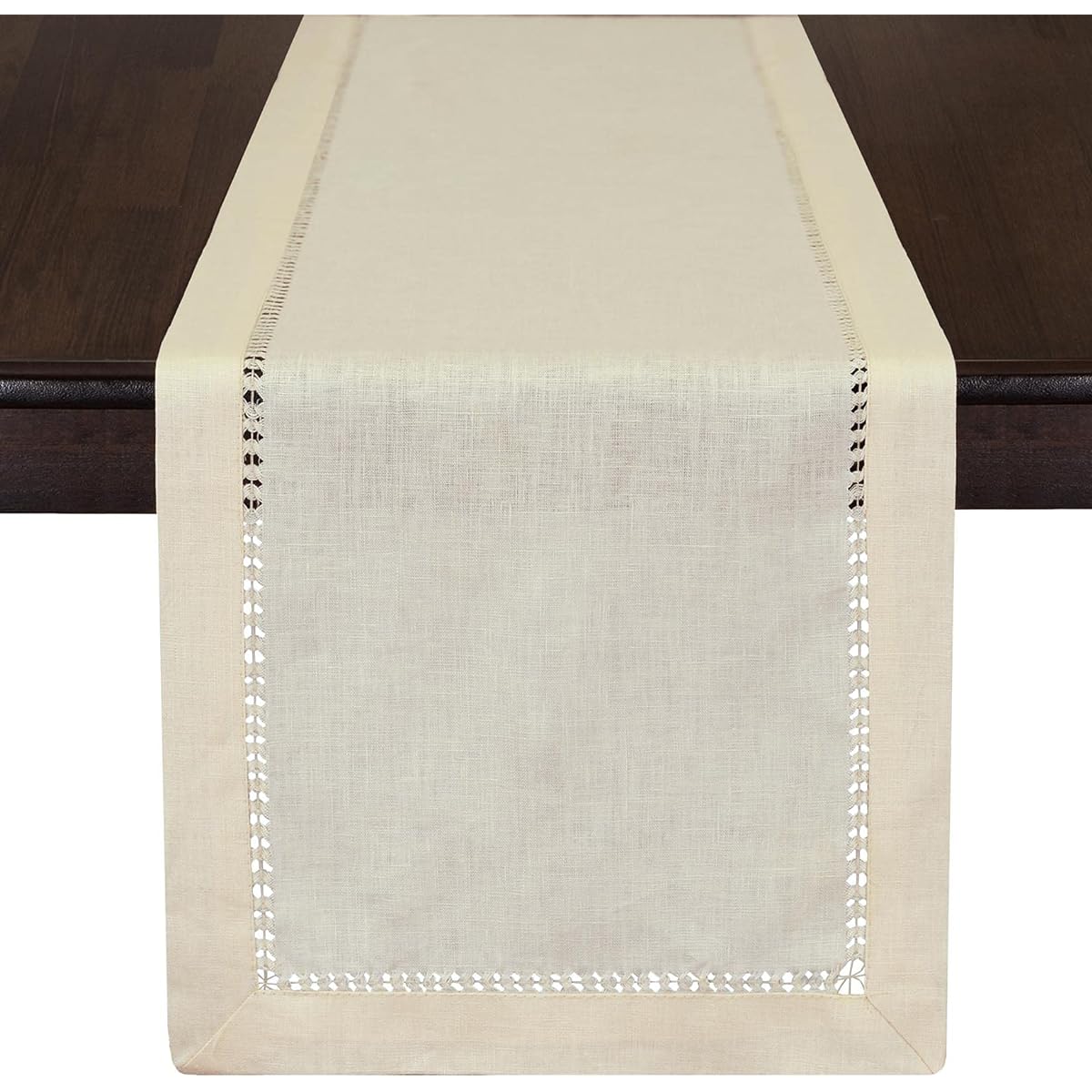 Grelucgo Farmhouse Plain Ivory Color Hand Hemstitch Pure Linen Table Runner 100% European Flax Fabric 13 x 60 inches