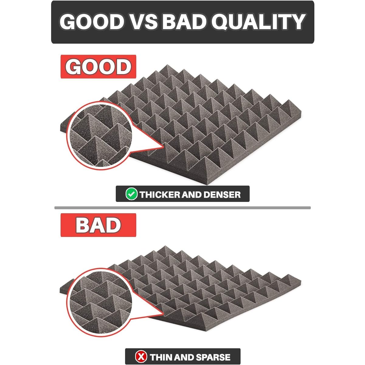 ACE Punch 8 Pack Pyramid Acoustic Foam Panels DIY Design Studio Soundproofing Wall Tiles Sound Insulation with Free Mount Tabs 9.8" x 9.8" x 1.9" AP1034 9.8" x 9.8" x 1.9"