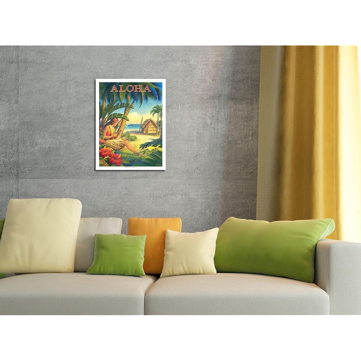 Pacifica Island Art Aloha - Hawaii - Ukulele and Hula Dancer - Vintage Hawaiian Travel Poster by Köln Erickson - Premium 290gsm Bamboo Paper Print 24x32 inches