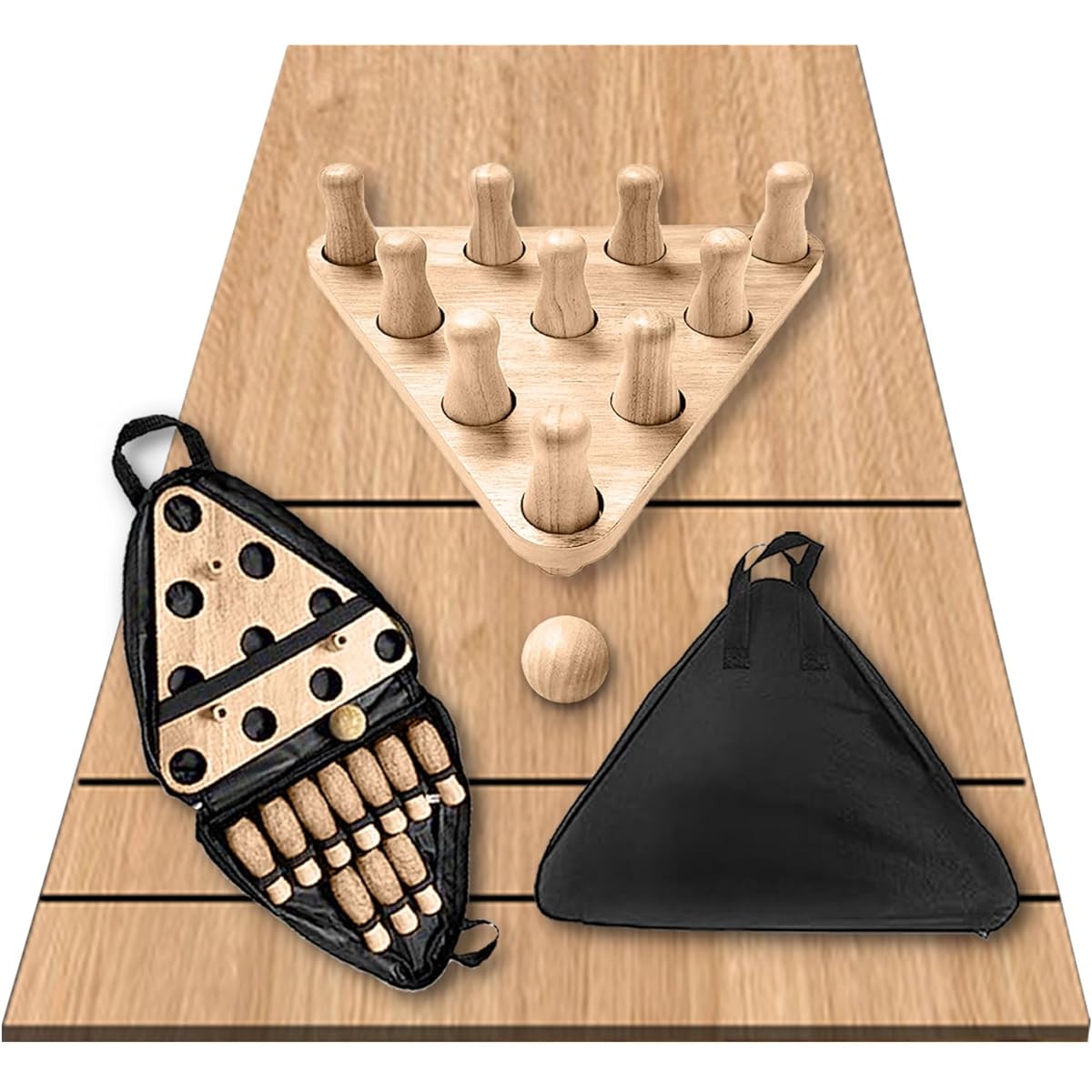 Shuffleboard Bowling Pins Set Shuffleboard Bowling Game with 10 Shuffleboard Bowling Pins Sand Hardwood Brown Log Color Bowling Set Pin Setter Triangle with Durable Carry Bag