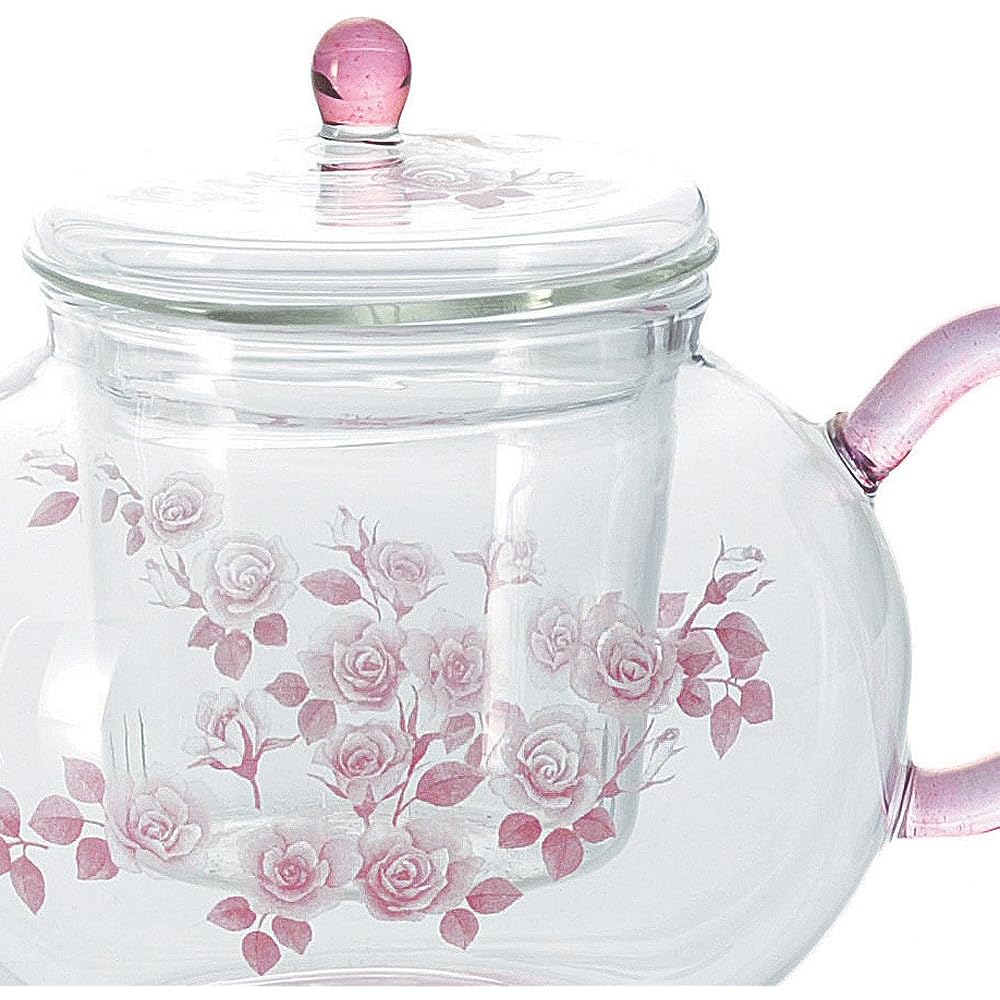 Pink rose heat-resistant glass teapot 49P060