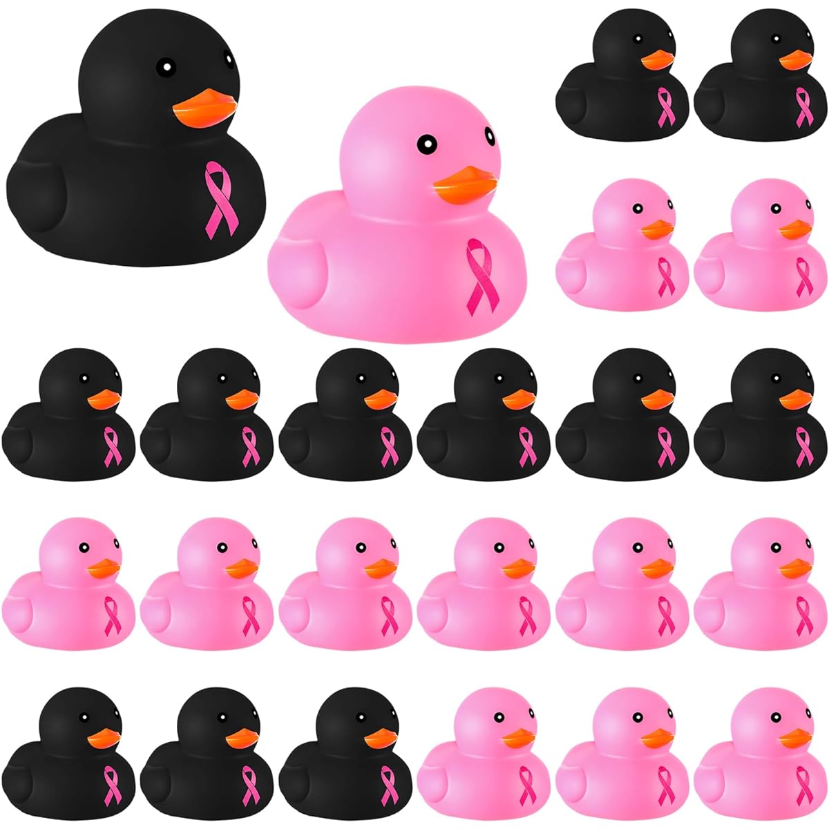 Leyndo 2'' Pink Ribbon Rubber Duck Breast Cancer Awareness Bulk Mini Rubber Ducky Float Bath Toy Cancer Awareness Decoration Birthday Gift (12)