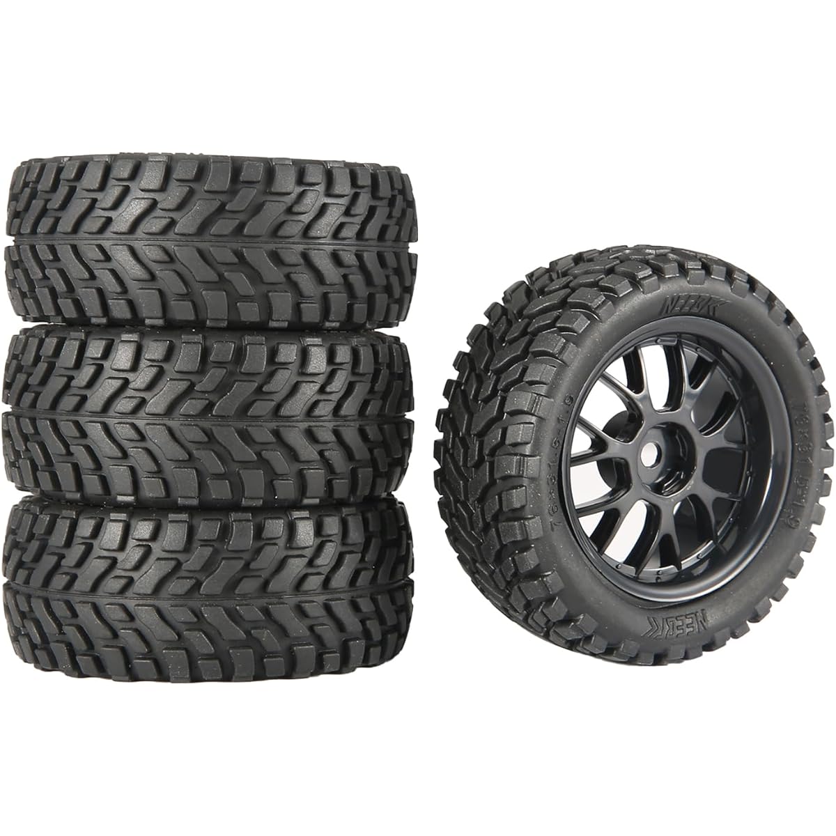 NEEBRC 4 Pieces 76mm/2.99inch RC Rally Car Tires 12mm Hex Hub Rubber Tires & Plastic Wheel Rims for 1/16 1/14 1/12 1/10 RC Touring Car On-Road Off-Road Buggy