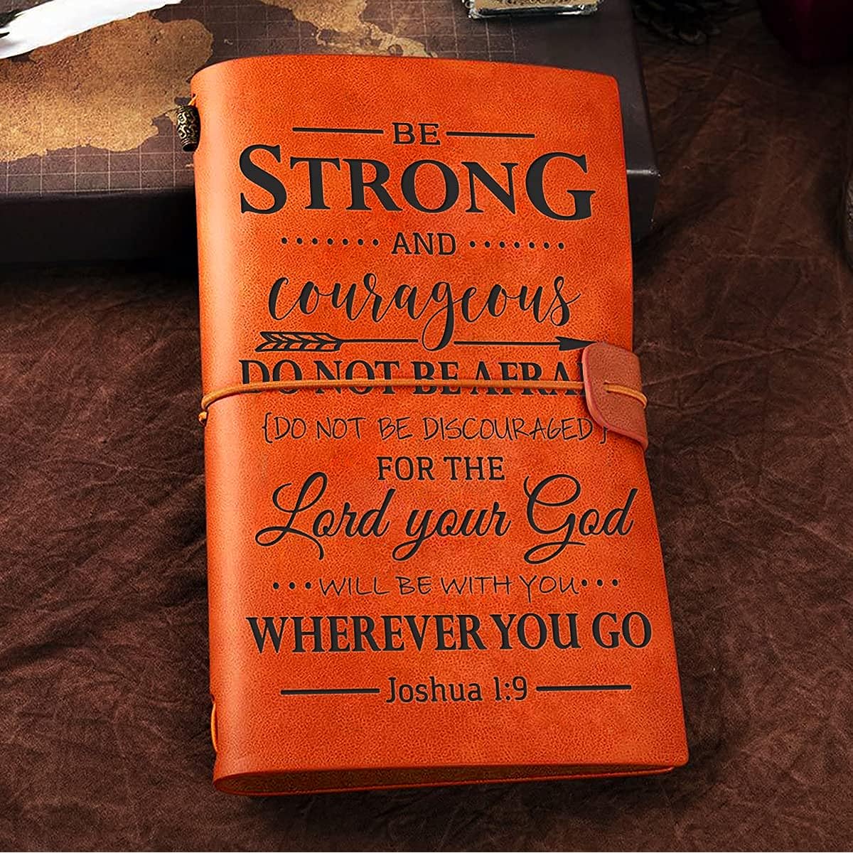 Christian Art Leather Journal Notebook Gift - Inspirational Be Strong and Courageous Embossed Writing Journal for Men Women - Best Bible Verse Gift for Graduation, Birthday, Christmas