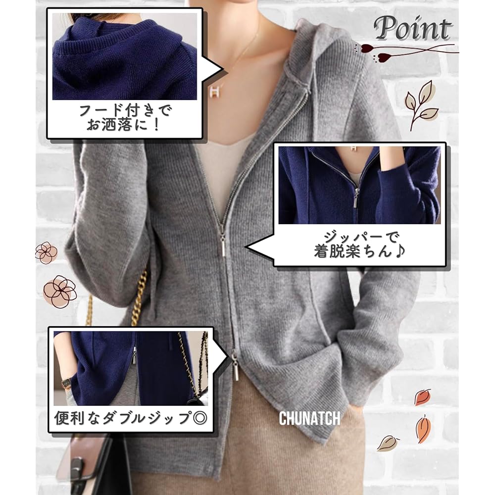 [Cunatch] Women's Parka Knit Zip Up Double Zip Cover Light Outerwear Autumn/Winter