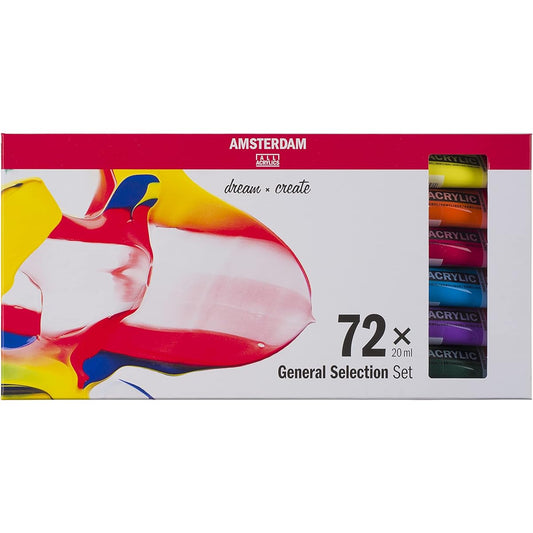 Royal Talens Amsterdam Standard Series Acrylic Color 20ml Tubes, Set of 72, General Selection (17820473)