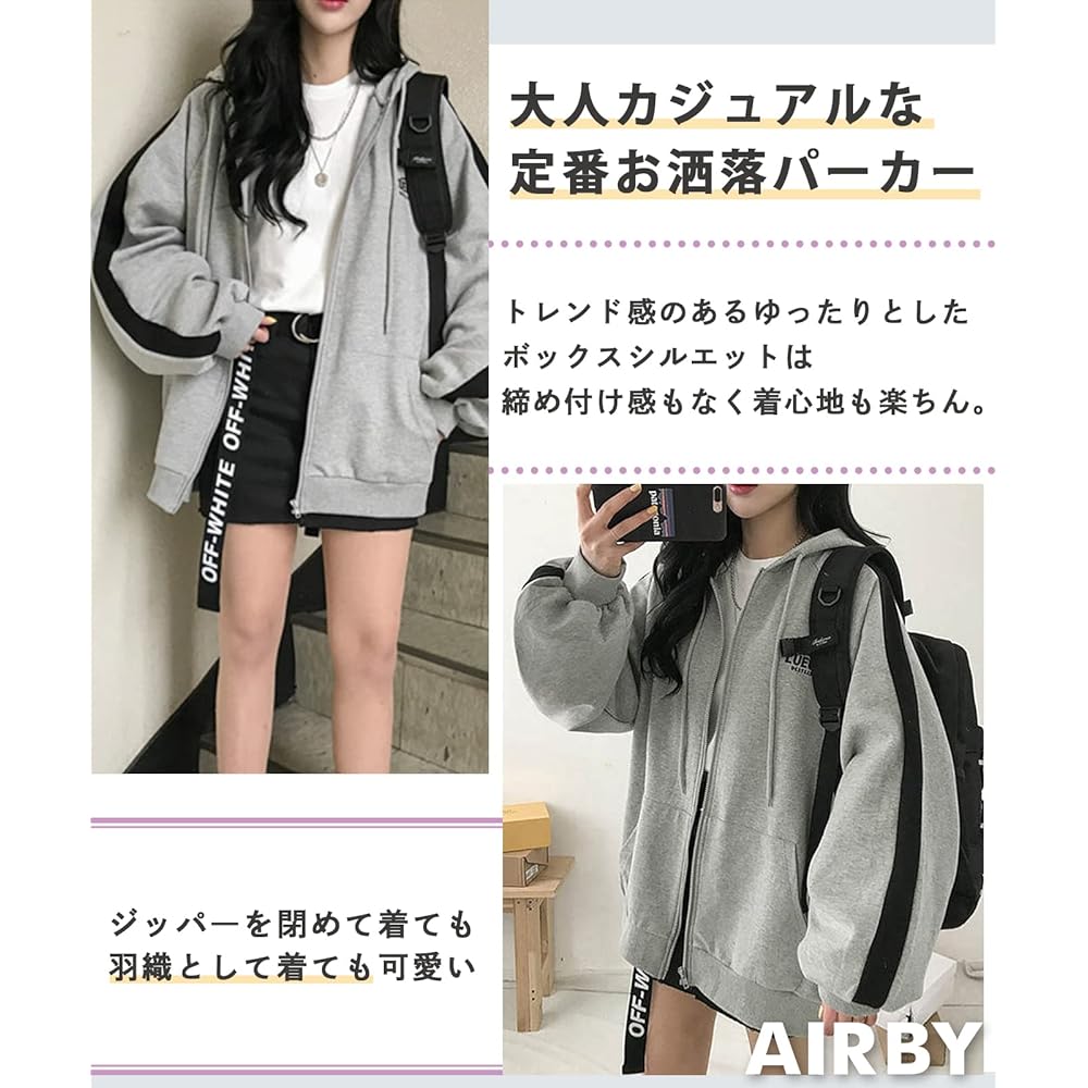 [Airby] Hoodie, Thin Outerwear, Big Size, Over Parka, Sweatshirt, Sweatshirt, Sweatshirt, Lined, Women's S~3XL