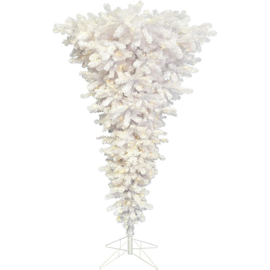 Vickerman 7.5ft White Upside Down Artificial Christmas Tree - Warm White DuraLite LED Lights Faux Upside Down Christmas Tree - Seasonal Home Decor