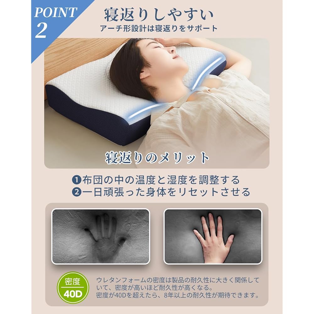DreamCat's Pillow, Memory Foam, Made in Japan, No Neck Pain, Adjustable Height, For Back and Side Viewing, Present (Dark Blue)