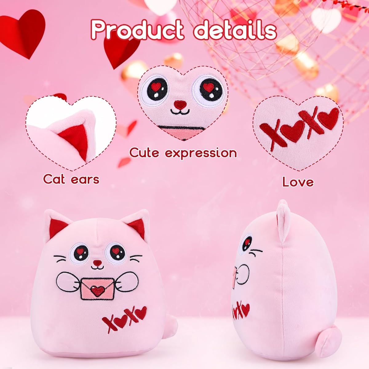 refavor Valentine's Day Plush Toys - 8" Valentine Plush Toy Gifts Pink Valentine Cat Plush Toy Valentine's Day Stuffed Animals Valentine Plush Toy Cat Pillow Gifts for Girlfriend and Kids