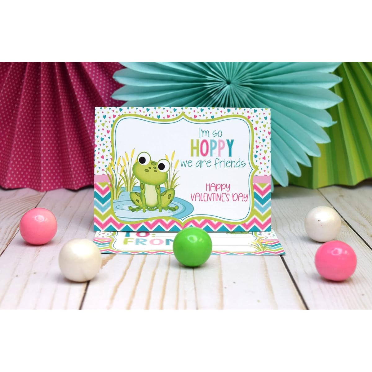 AmandaCreation So Happy We Are Friends Cute Frog Themed Valentine's Day Card - Gift for Friends and Classmates - 3.5" x 5" 30 Fill-In Cards - No Envelopes