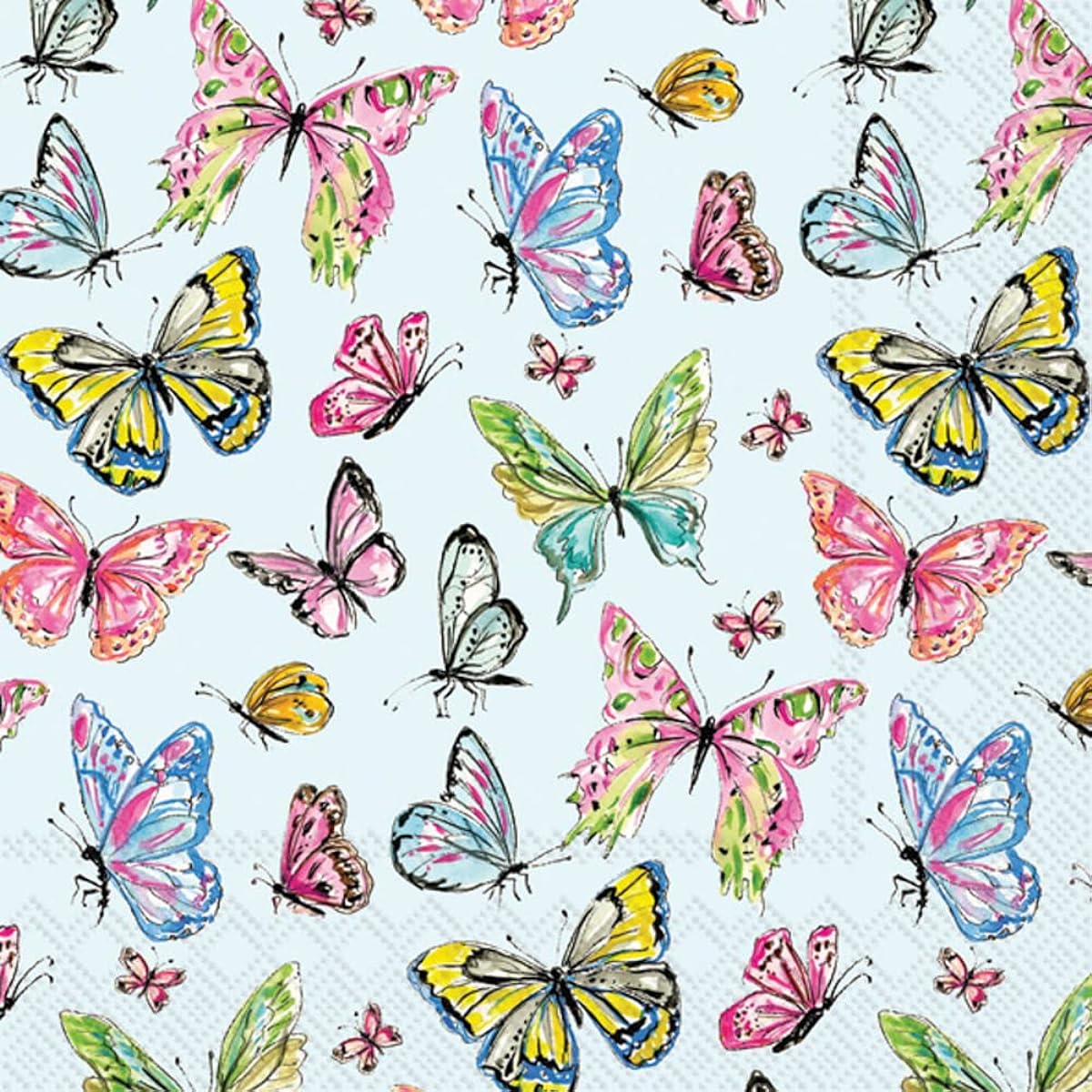 Boston International IHR 3-Ply Paper Napkins, Rosanne Beck Collection, Lunch Size, Butterfly Medley, 20 Count