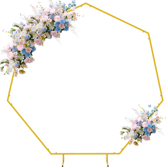 Asee'm Wedding Arch Backdrop Stand, Metal Gold Arch Heptagon Balloon Arch Backdrop Stand for Wedding Party Valentine Birthday Party Backdrop Baby Shower Photo Booth Garden Arch Party Decorations