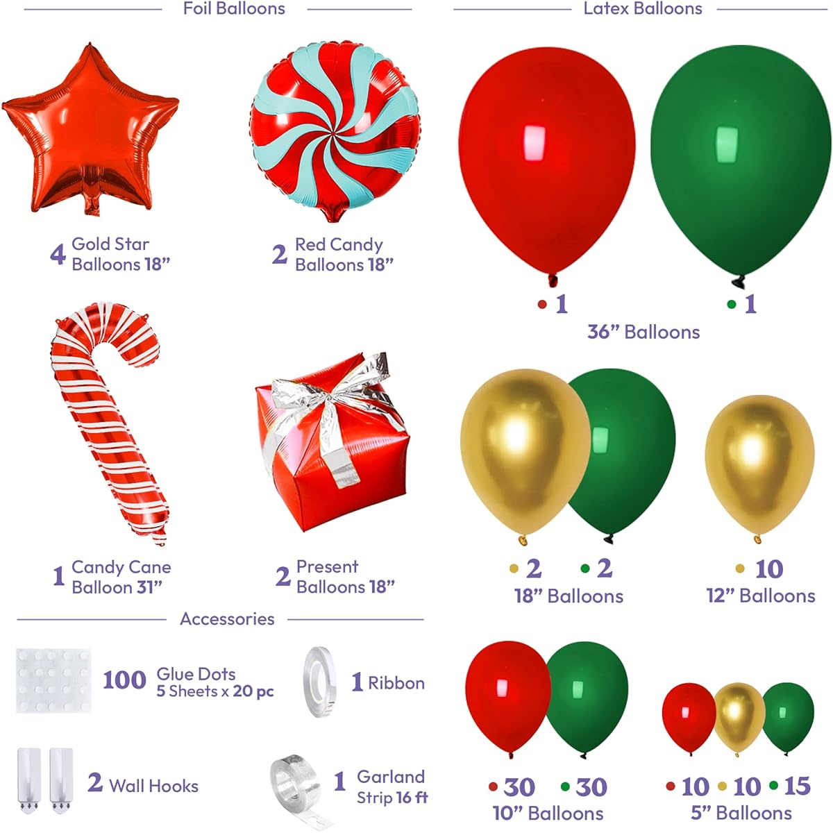 Christmas balloons (red & green)