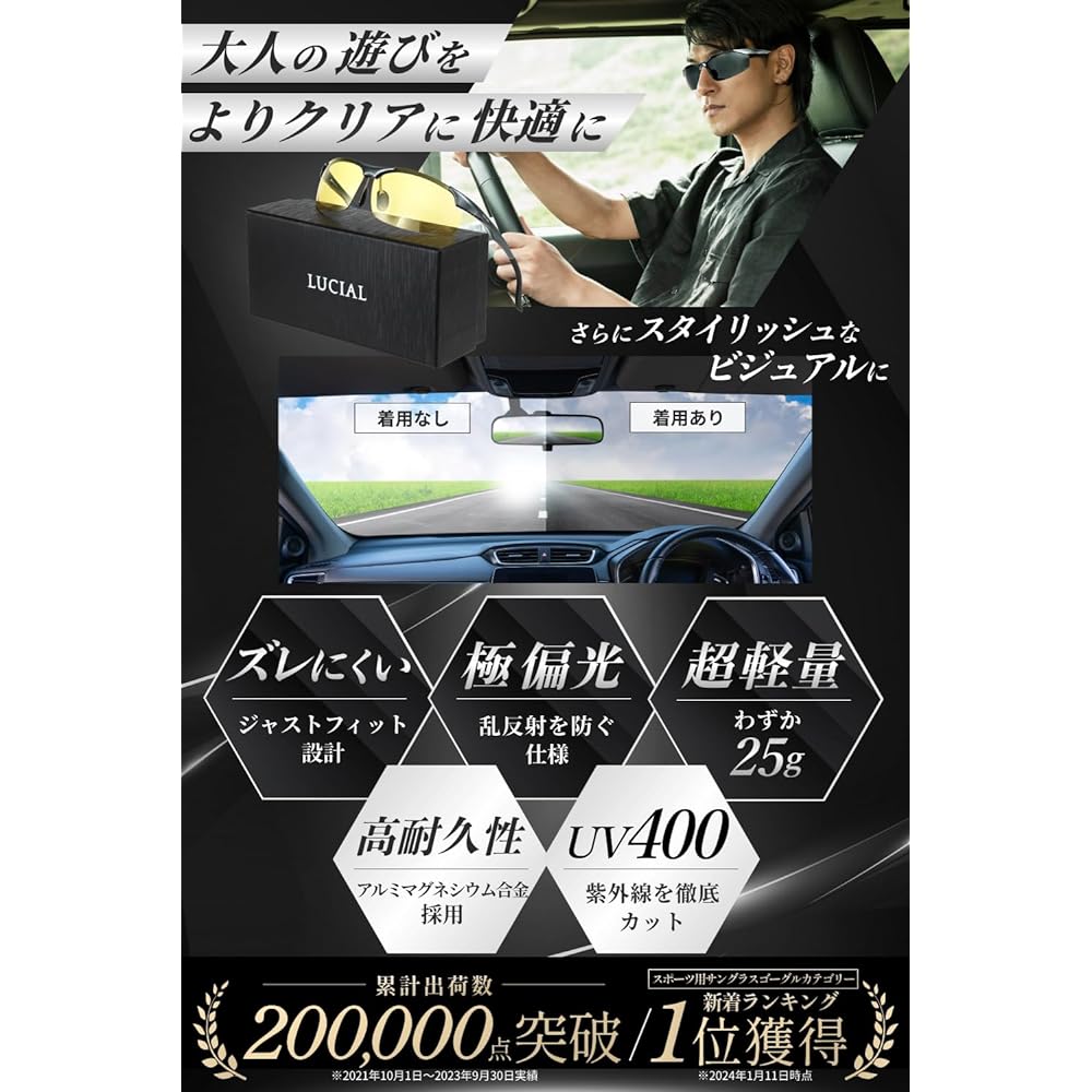 [LUCIAL] [Ultra polarized x ultra-thin lens model] Sports sunglasses for driving, UV400 protection, fishing, running, golf [Aluminum alloy used, only 25g and highly durable]